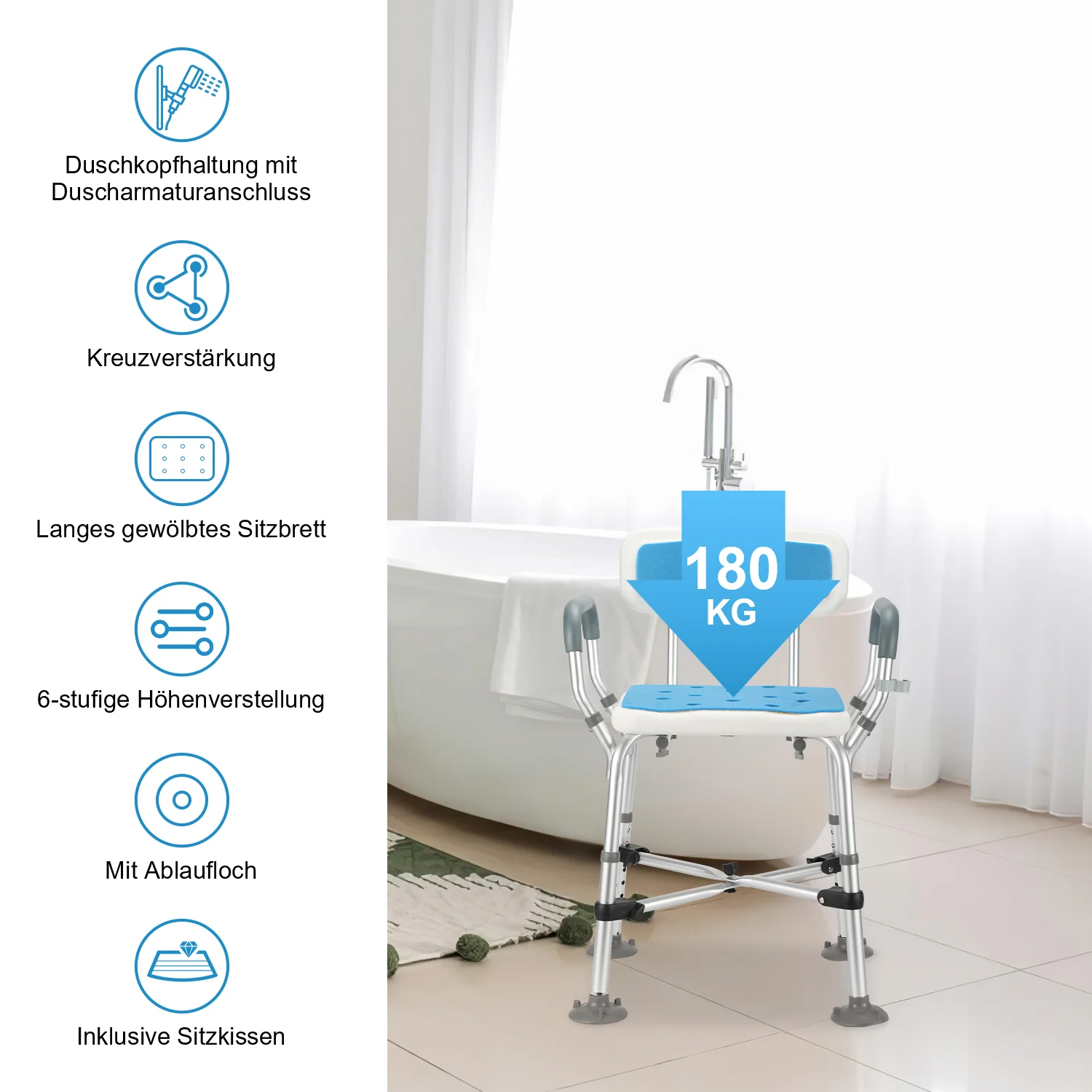 Duschhocker Duschstuhl mit Doppelt Verstärktem Querbalken