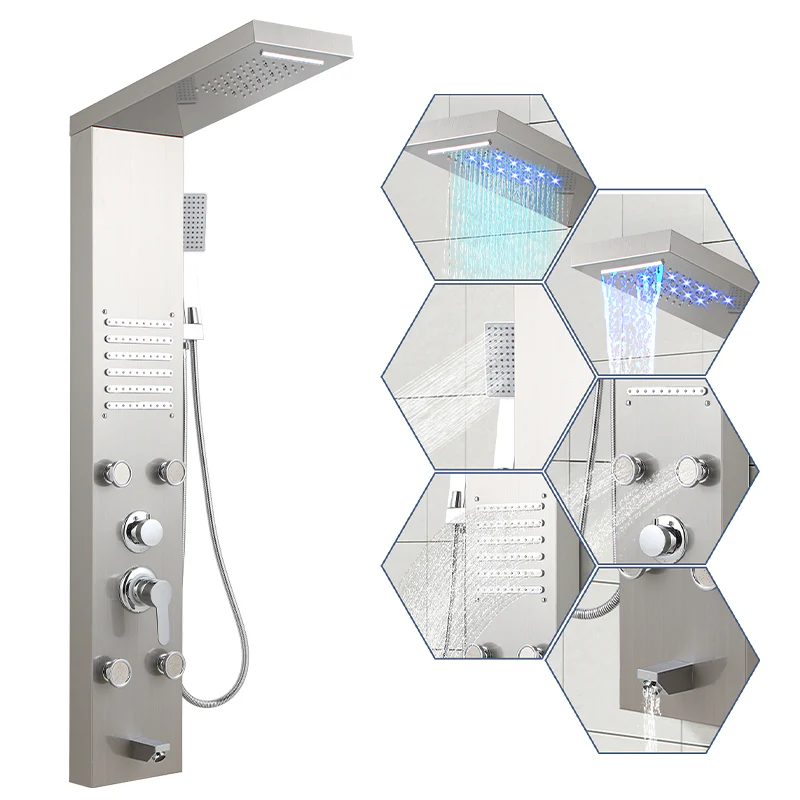 Duschpaneel Wandduschpaneel 5 Funktionen Edelstahl Silber