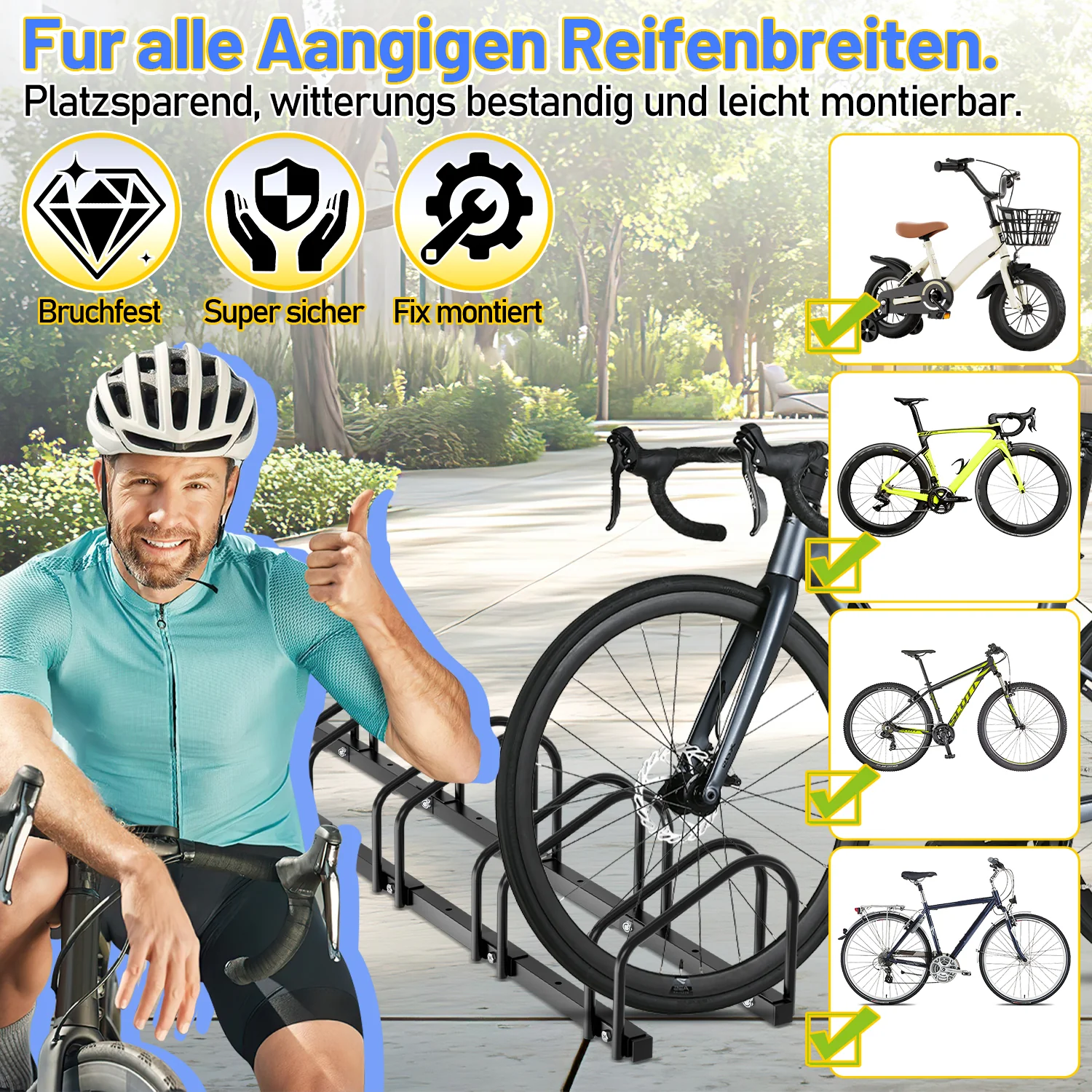 Fahrradständer für 2/3/4/5/6 Fahrräder Schwarz