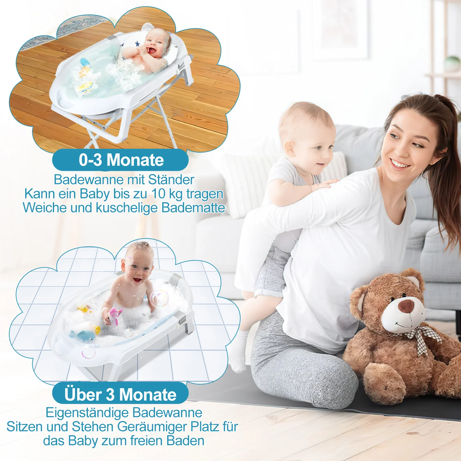 Babywanne mit Ständer Faltbare mit Thermometer