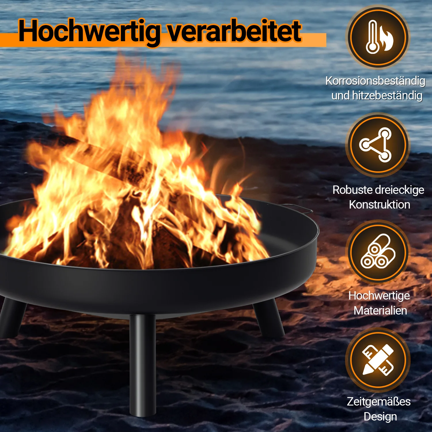 Feuerschale Φ82,5cm Feuerstelle mit Griffen