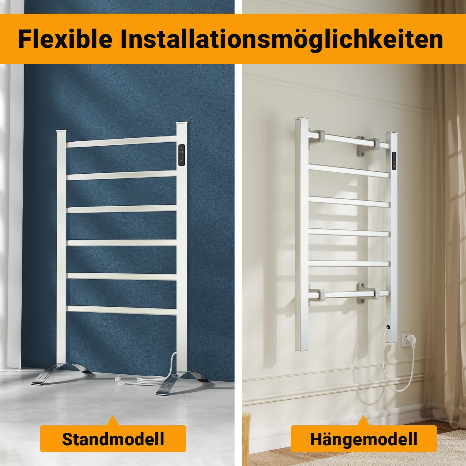 Handtuchwärmer Elektrisch Heizkörper Wandmontiert und Standgerät 100W