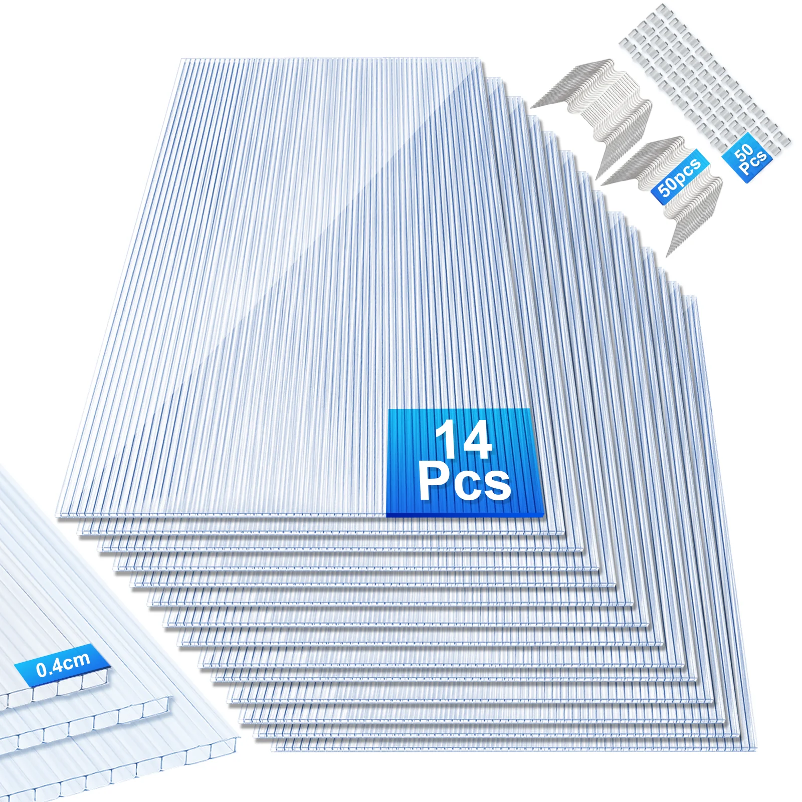 Doppelstegplatte 4mm 14 Stück für Gewächshaus mit W-Clips und Z-Clips