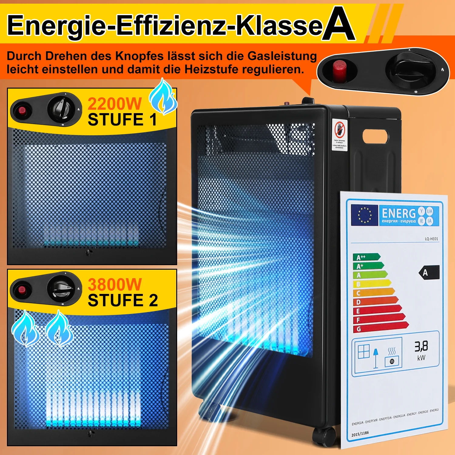 Gasheizung 3800W Gasheizer für Gasflaschen Faltbarer