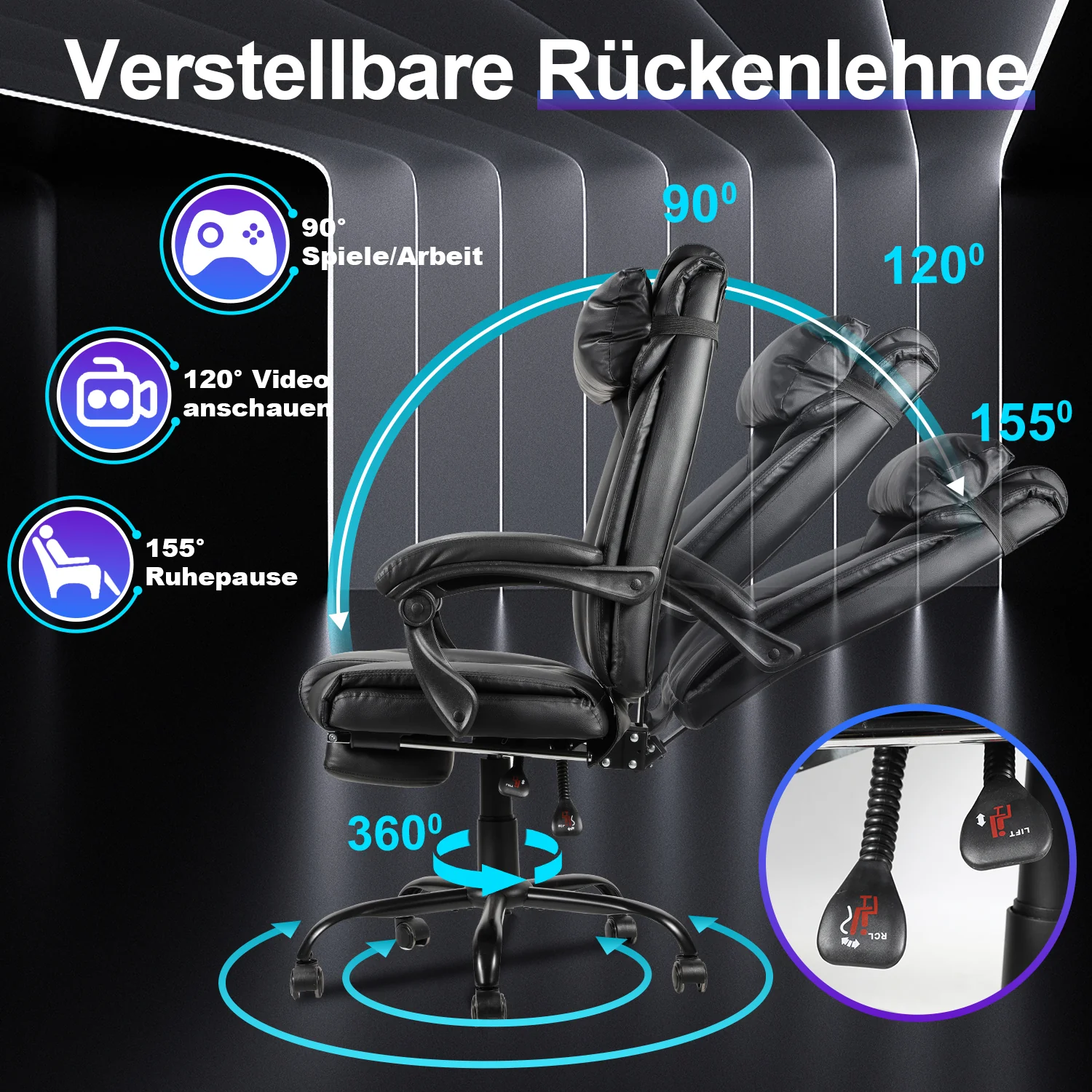 Drehstuhl Höhenverstellbar Bürostuhl 360° frei Drehbar