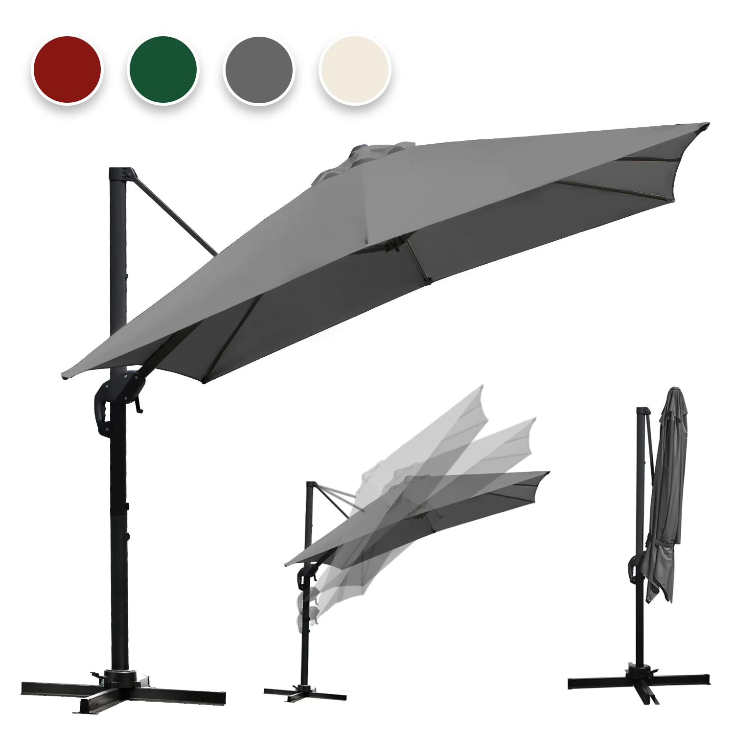 Ampelschirm 300 x 300 cm Sonnenschirm 360° Drehbar