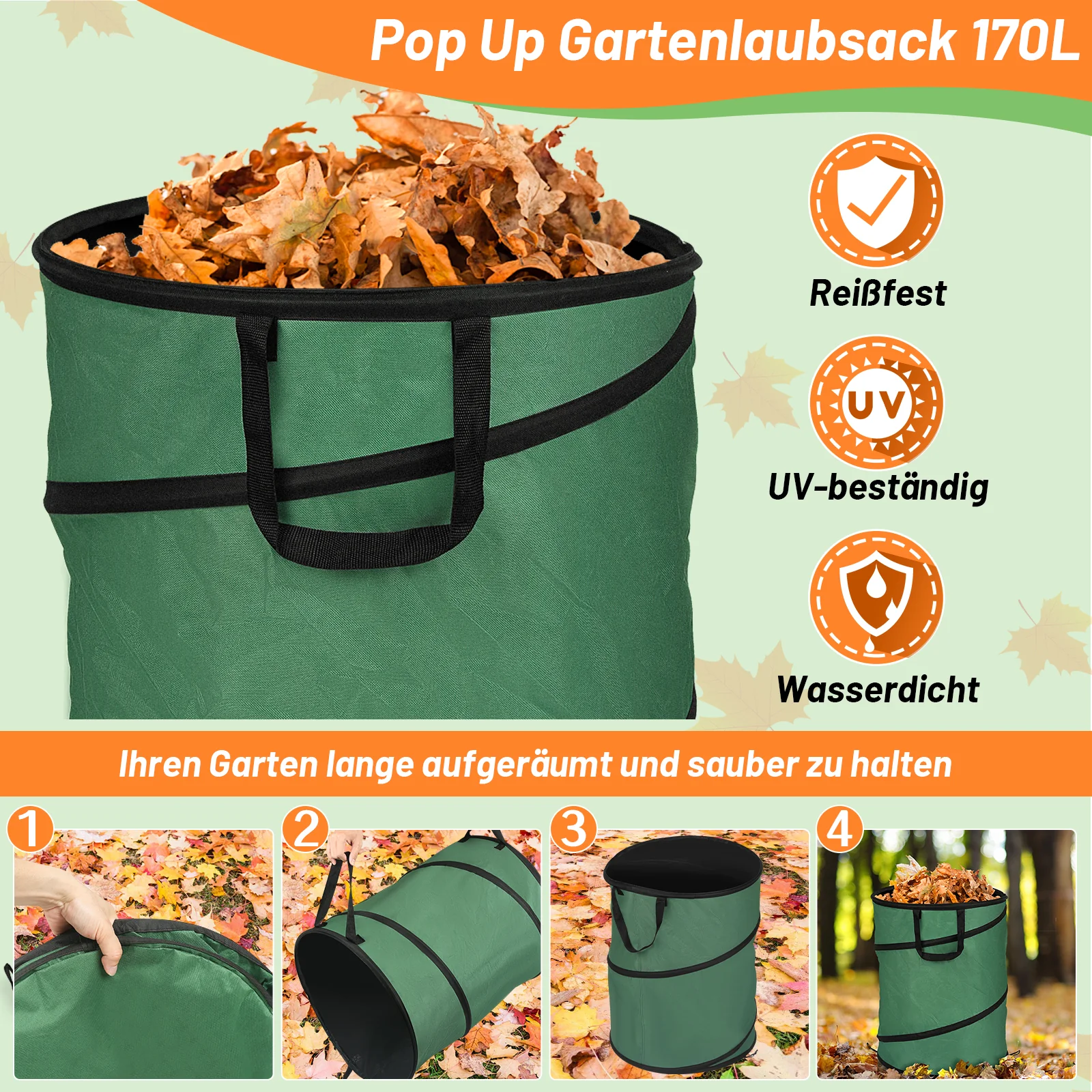 Gartensack Pop Up Gartenabfallsack 170L mit Griffen