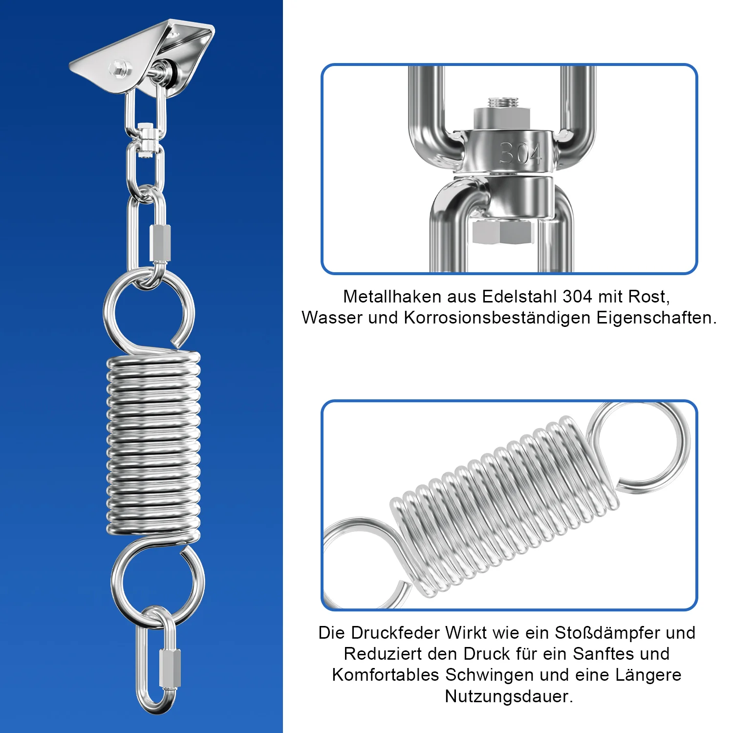2 Stück Deckenhaken Edelstahl Schwingfeder