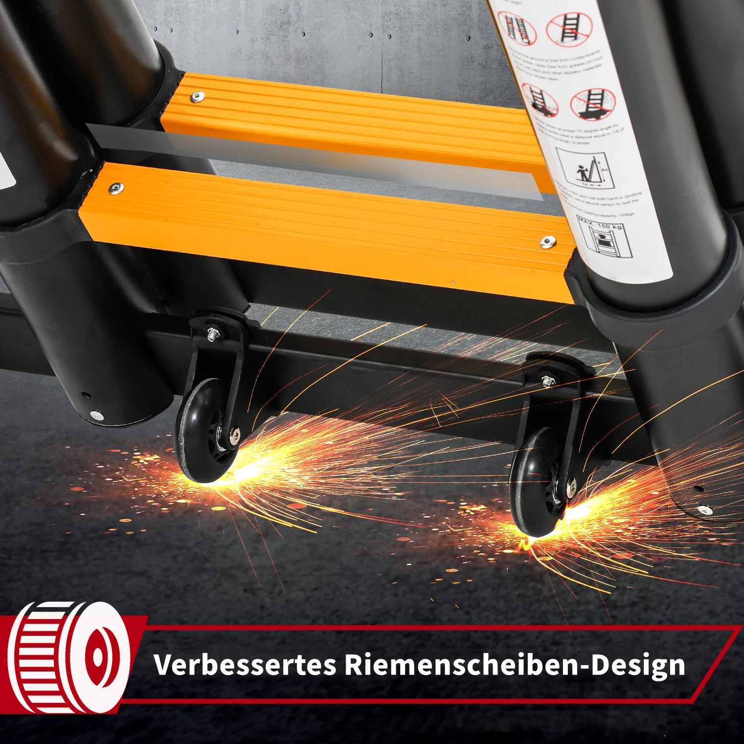 5M Alu Teleskopleiter Klappleiter mit Rädern und Dreiecksstabilisator Schwarz