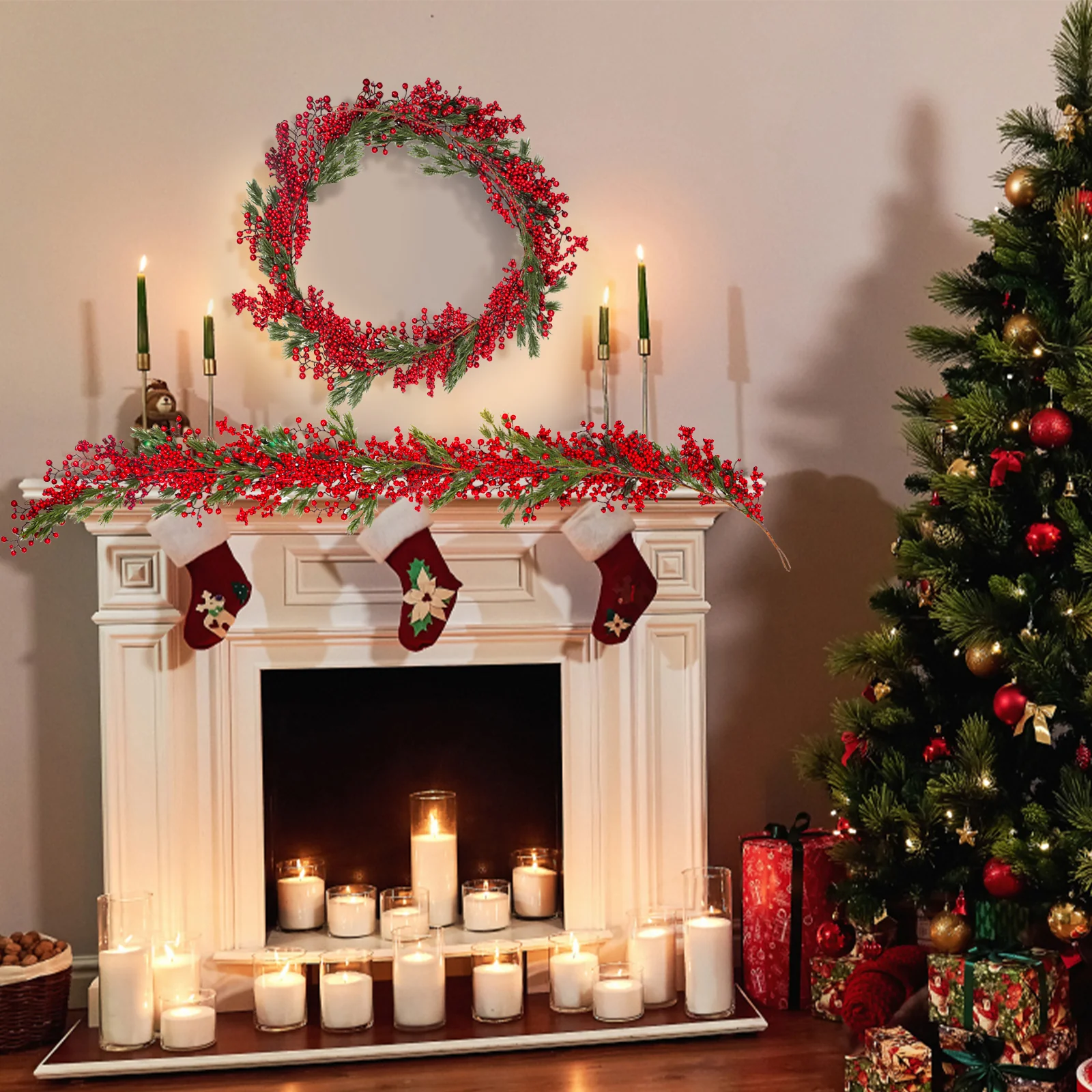 180 cm Weihnachten Girlande mit roten Beeren