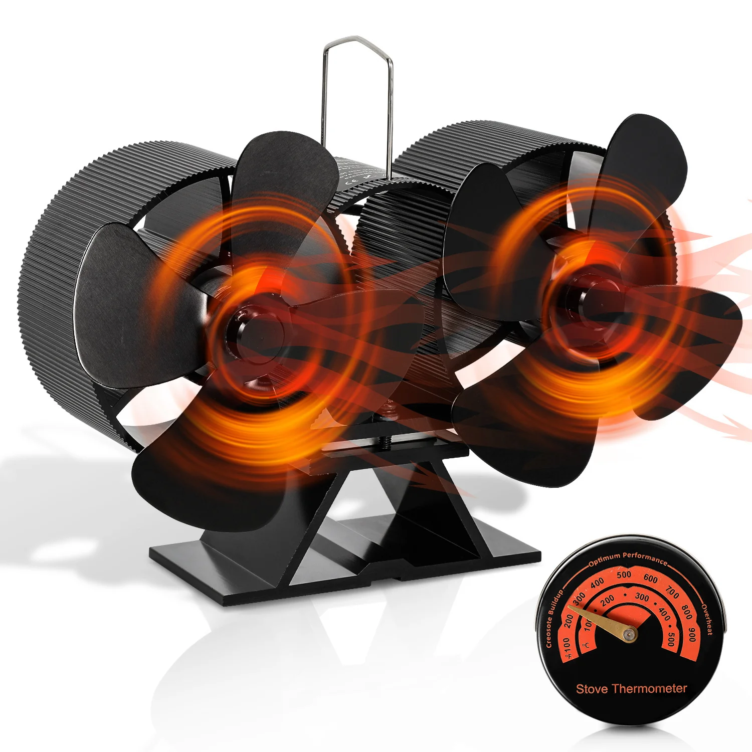 8 Blättern Kaminventilator mit Thermometer