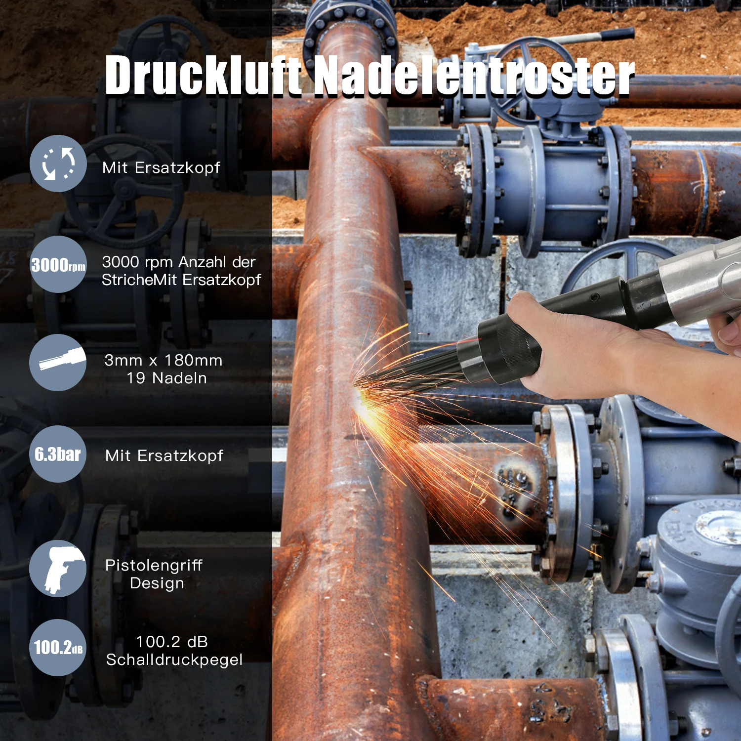 Druckluft Nadelentroster Rostentferner