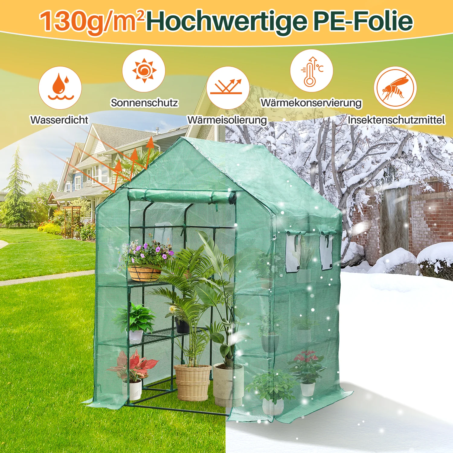 Foliengewächshaus Gewächshaus mit Regalen