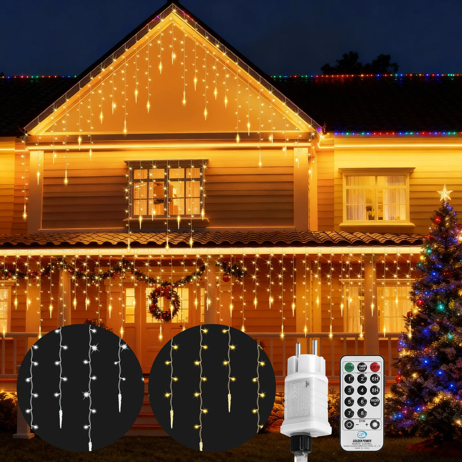 Eiszapfen Eisregen Lichterkette mit Fernbedienung 10m/15m