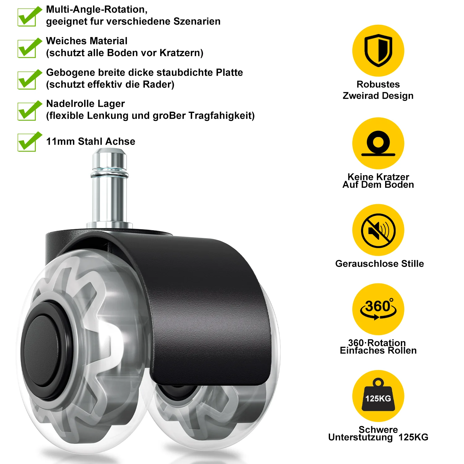 5 Stück BürostuhlRollen Stuhlrollen 11mm x 22mm