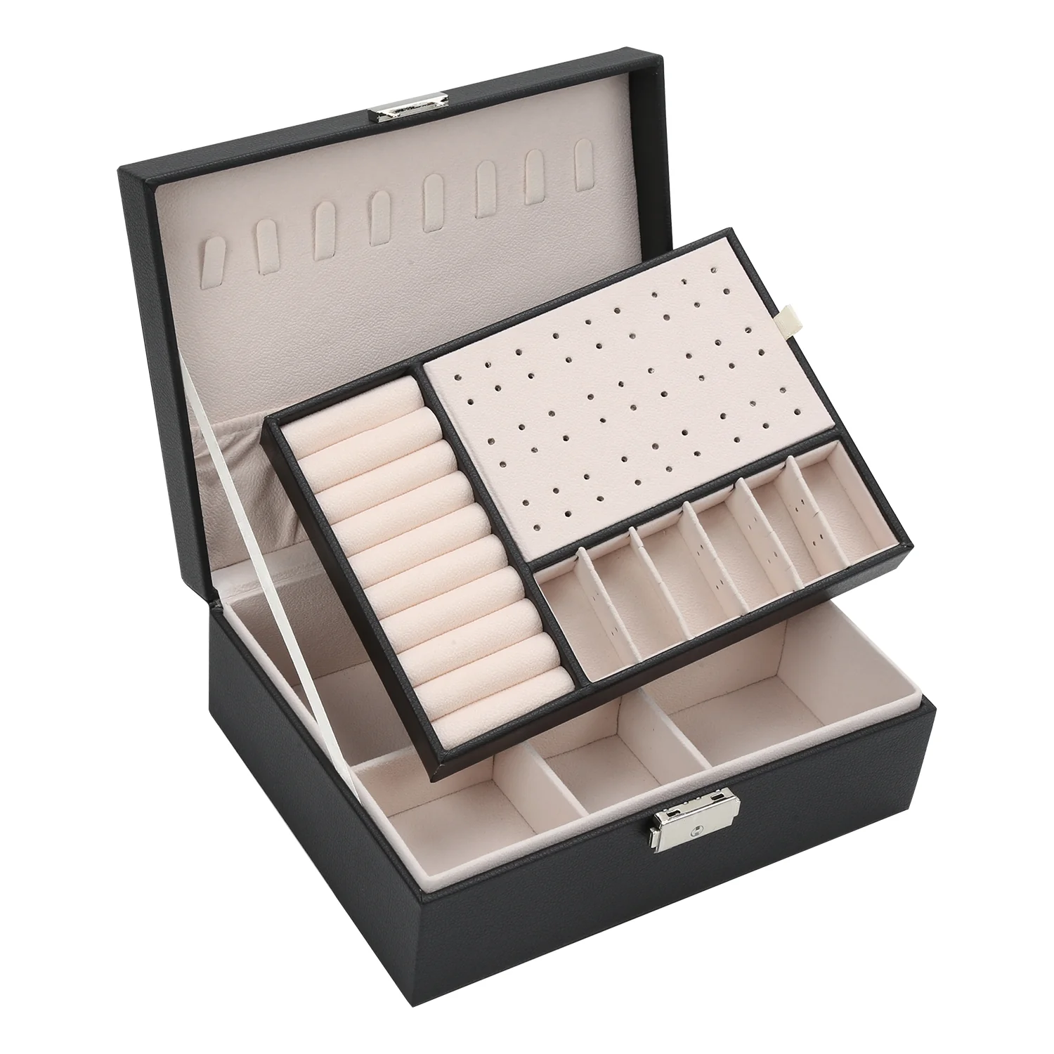 2 Schichten Schmuckkasten Schmuckkoffer Weiß/schwarz