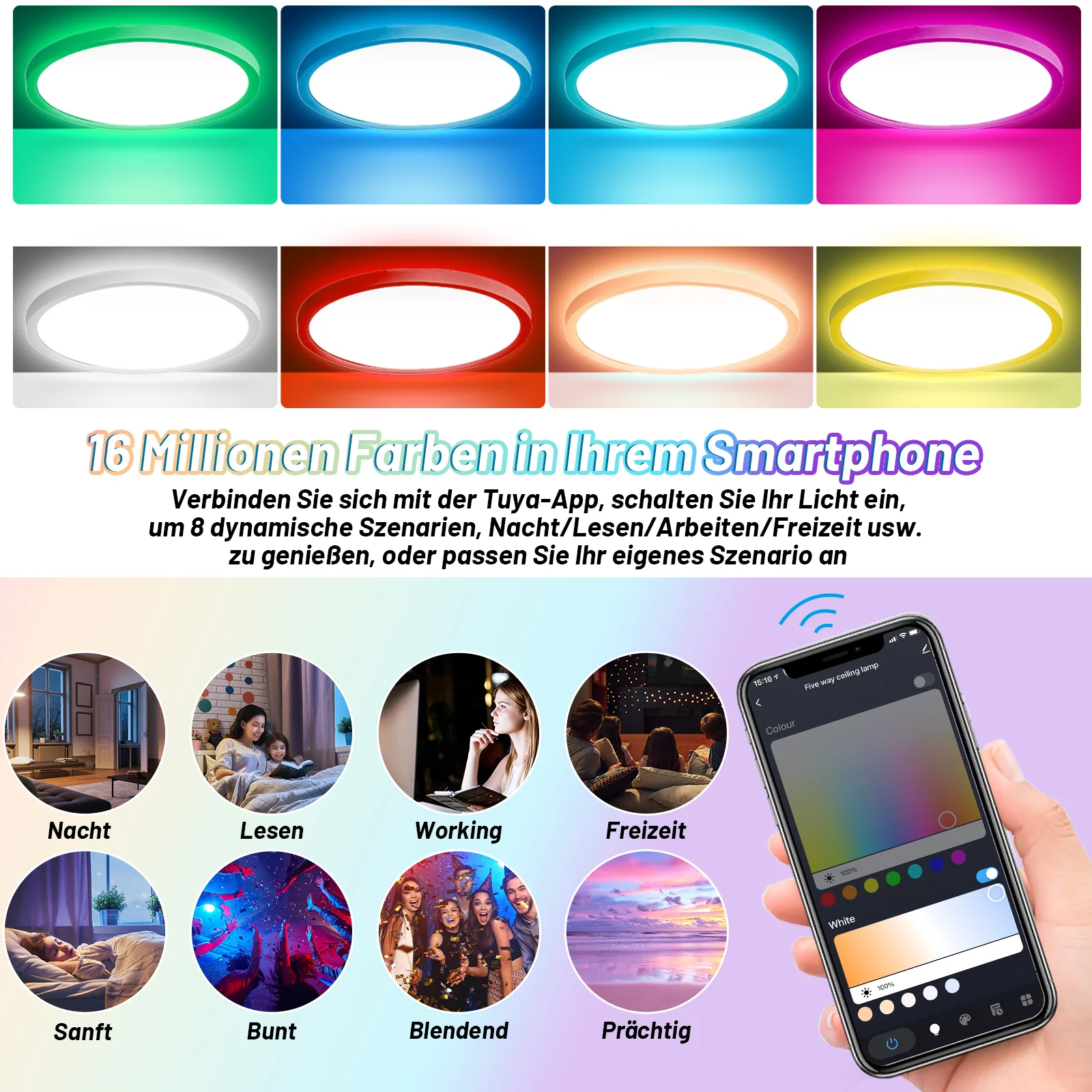 24W LED Deckenlampe Dimmbar RGB Alexa