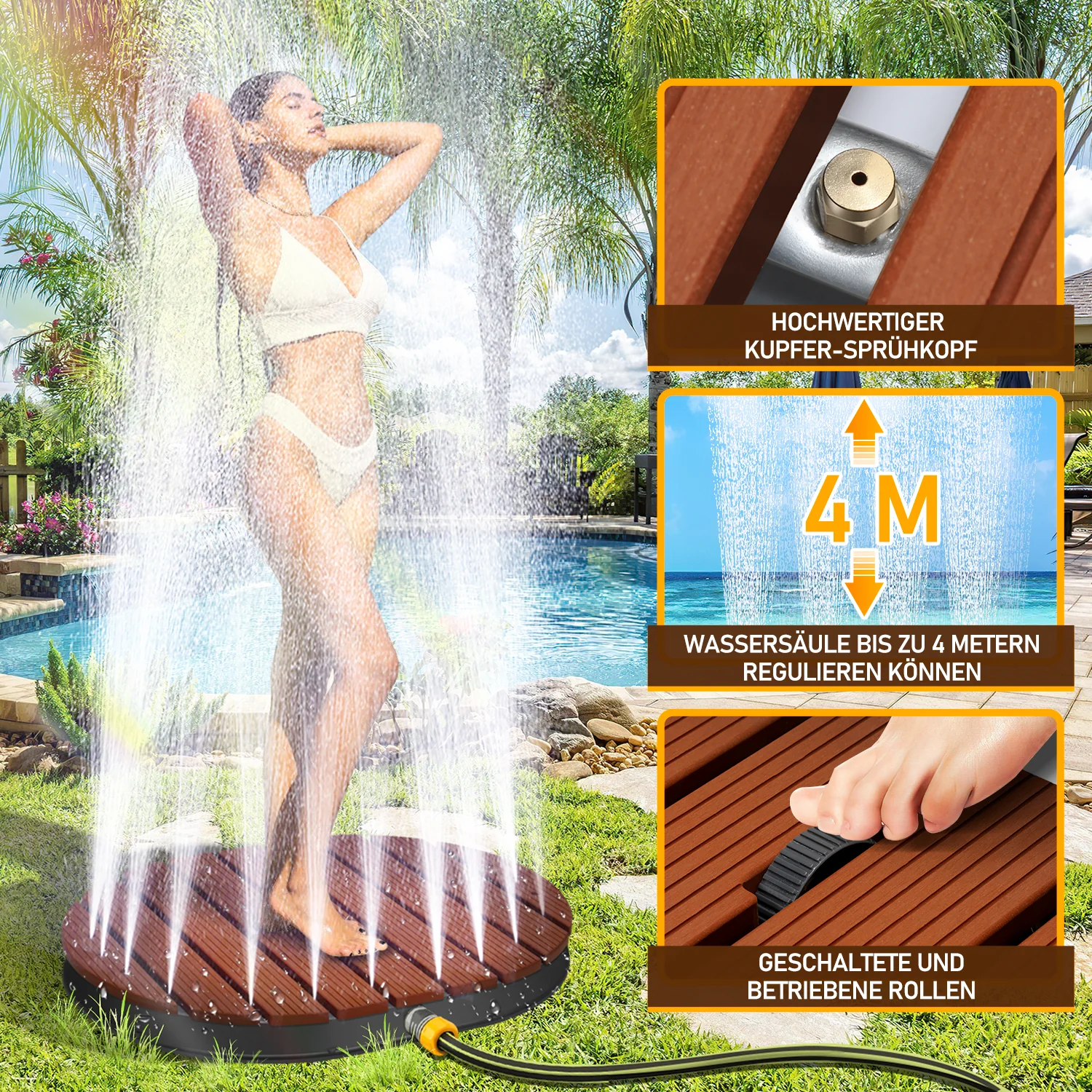 Bodendusche Gartendusche mit Fußrad und 22 Kupferdüsen