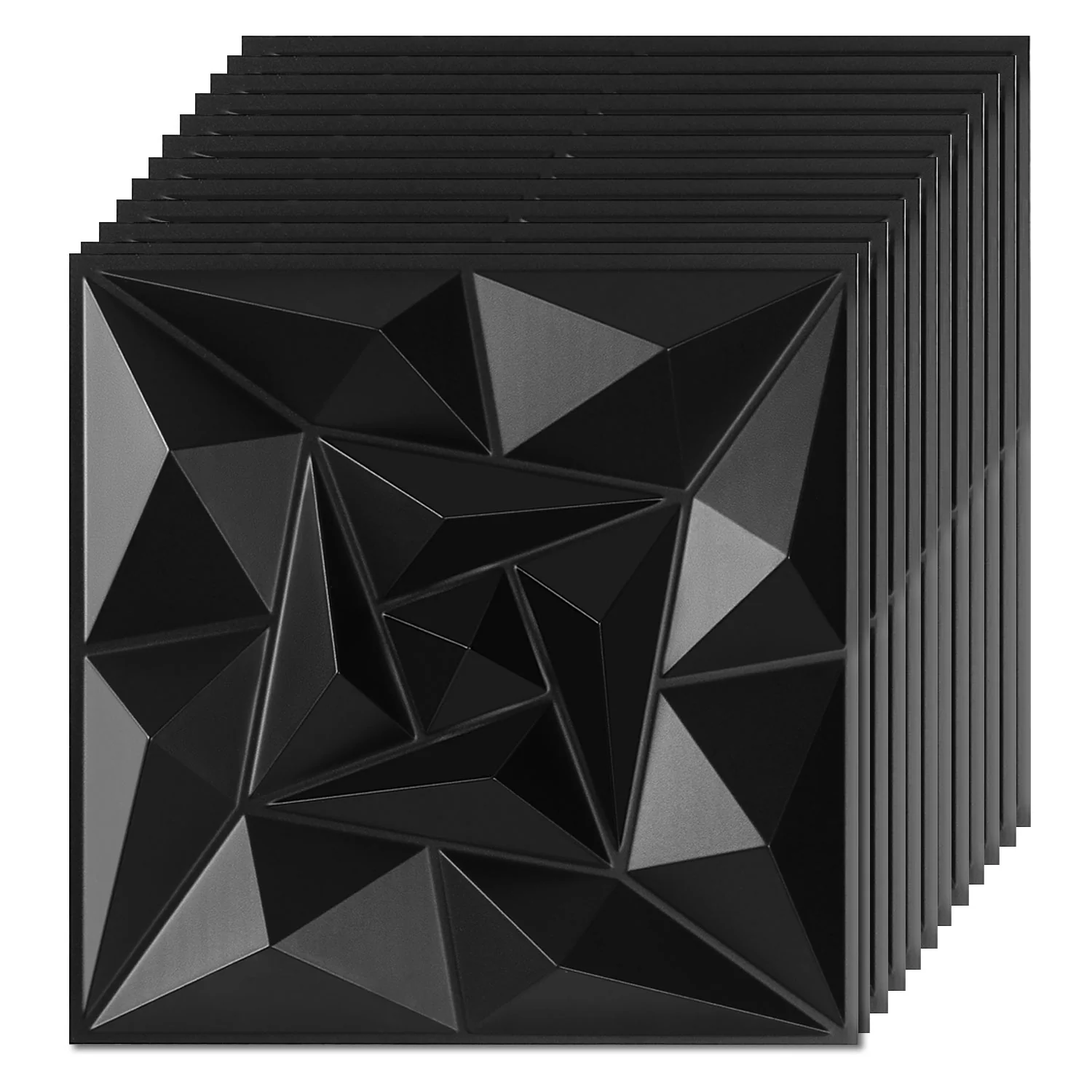 3D Wandpaneele 12 Stück 50x50cm Quadrat Diamant Schwarz