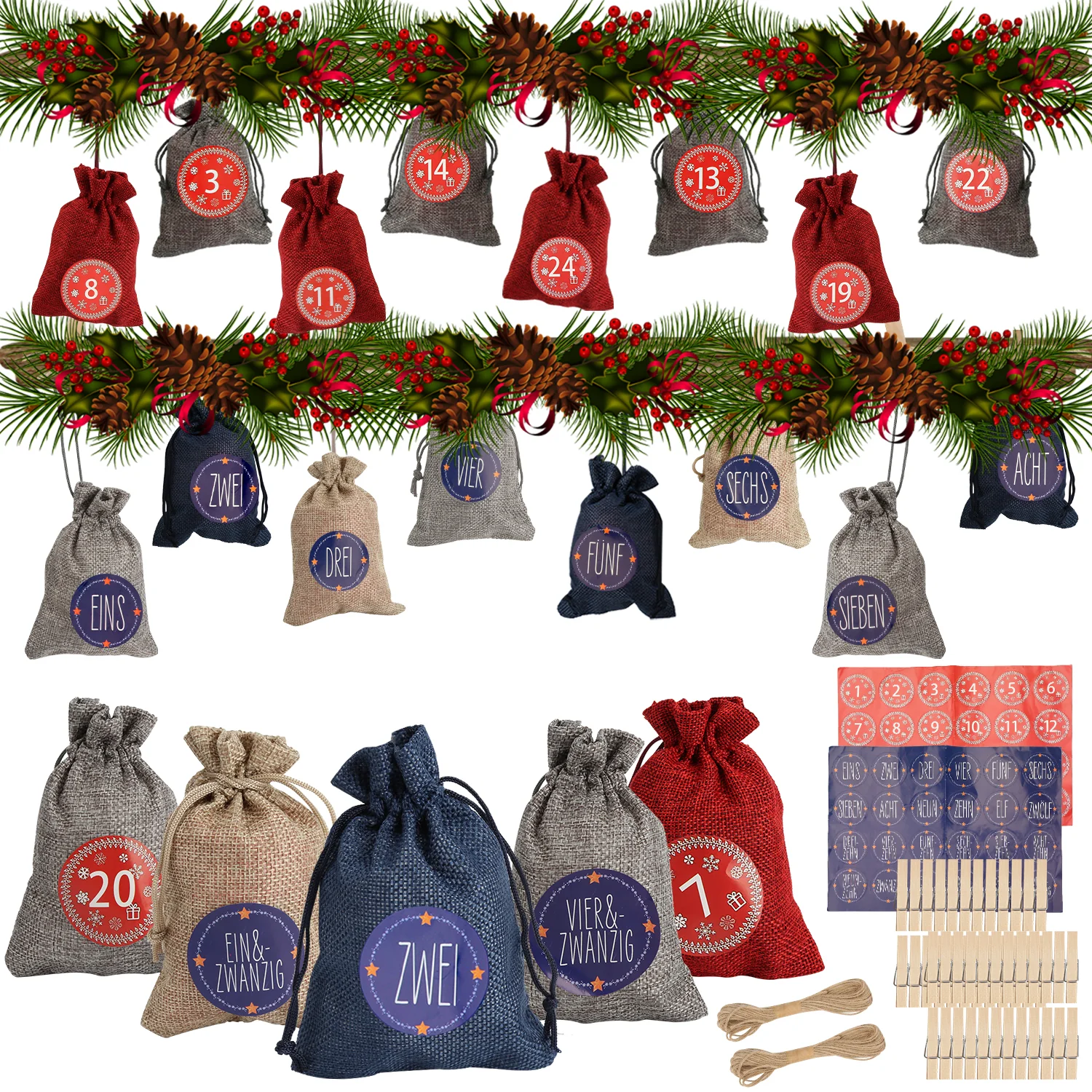 Adventskalender DIY Jutesäckchen 24 Stück