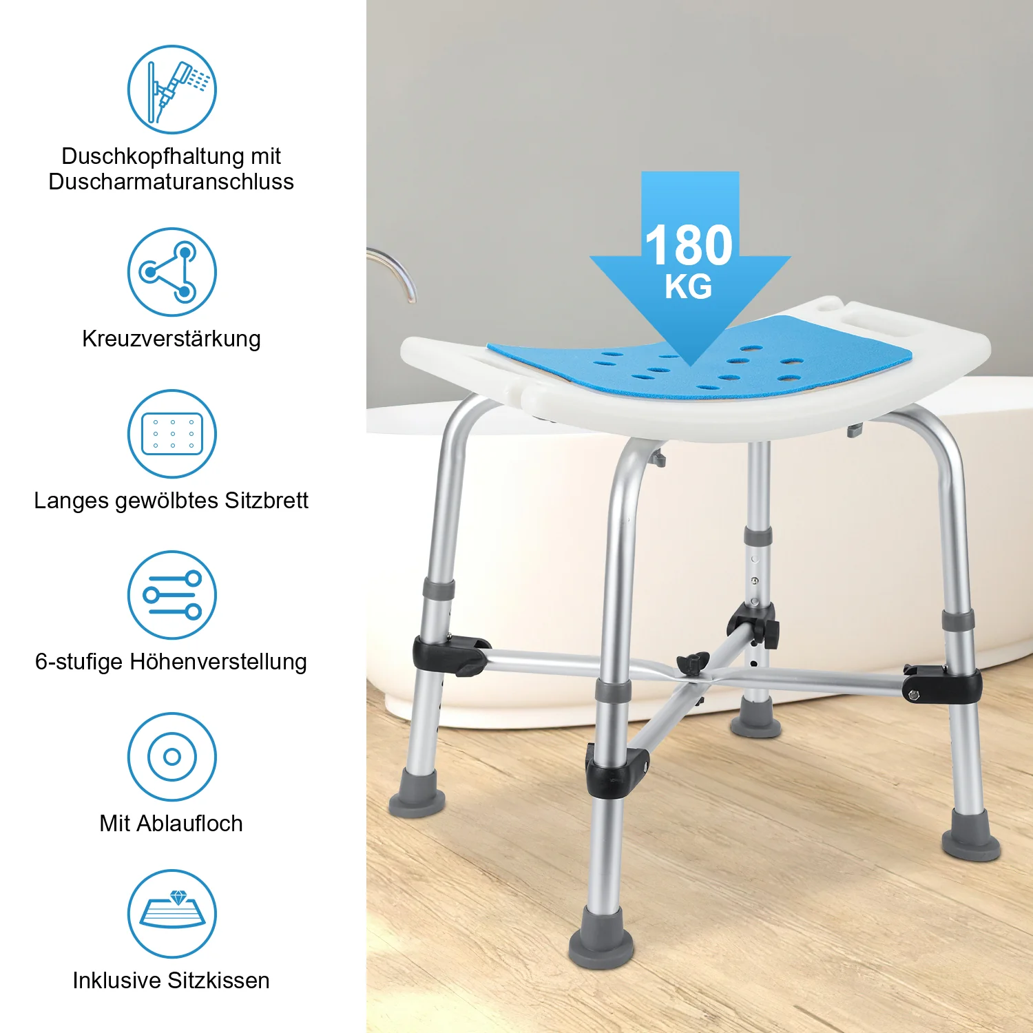 Duschhocker Duschstuhl mit Doppelt Verstärktem Querbalken