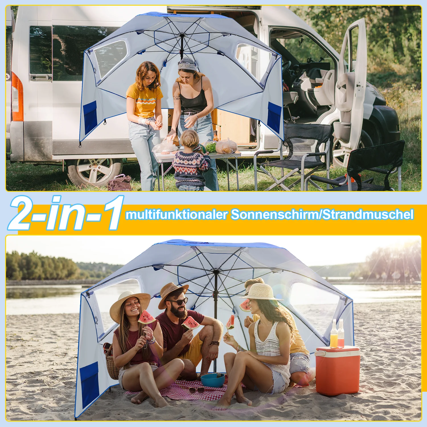 210cm Sonnenschirm Strandmuschel 2 in 1