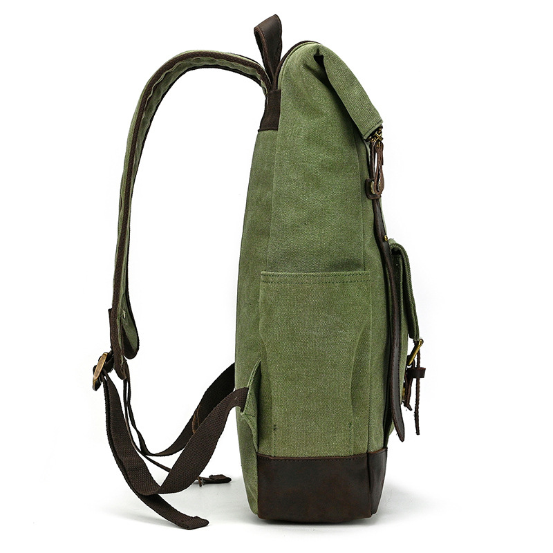 Olive Green Utility Canvas & Leather Backpack