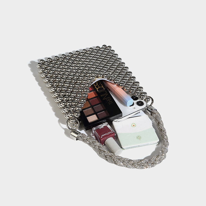 Metallic Beaded Evening Bag with Braided Handle