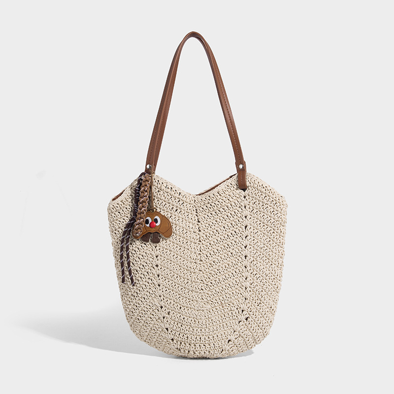 Handwoven Straw Tote Bag with Leather Straps