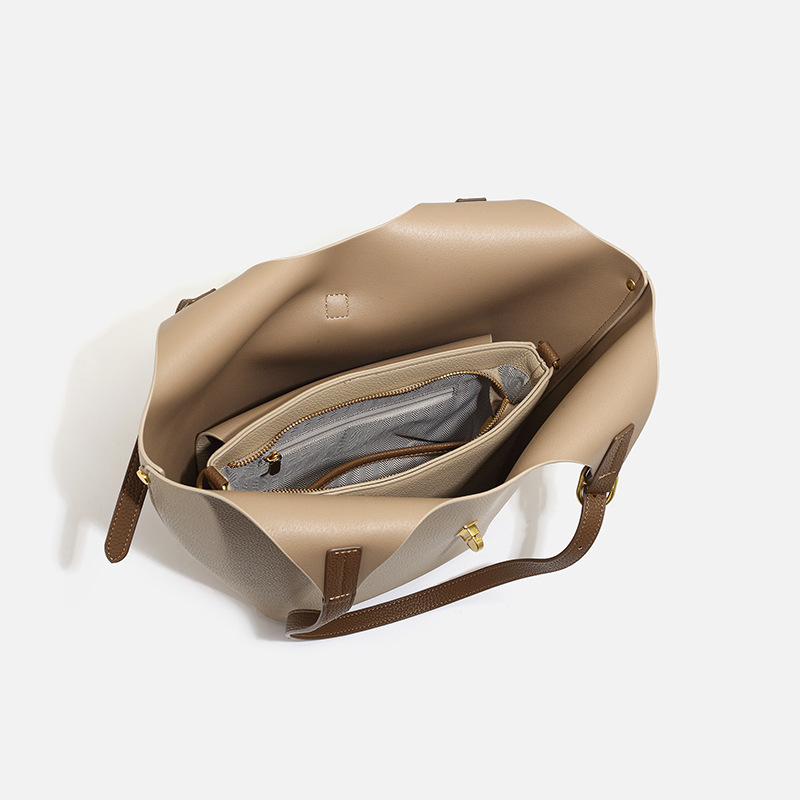 Elegant Pebbled Leather Turn-Lock Closure Tote Bag