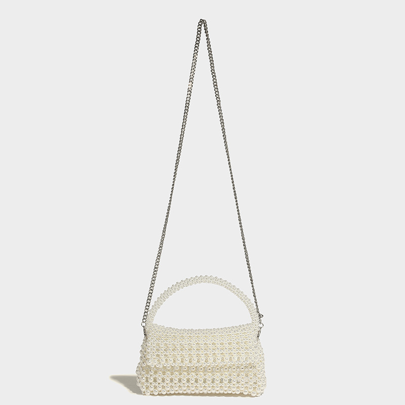 Slim Pearl Beaded Evening Bag with Chain Strap