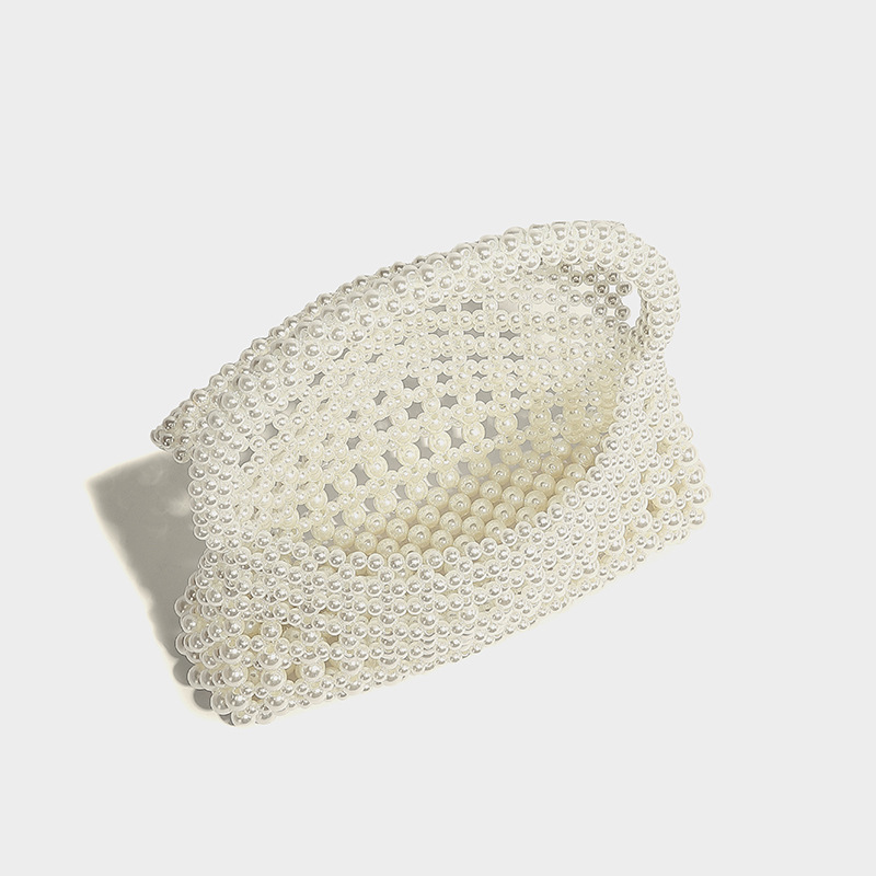 Slim Pearl Beaded Evening Bag with Chain Strap