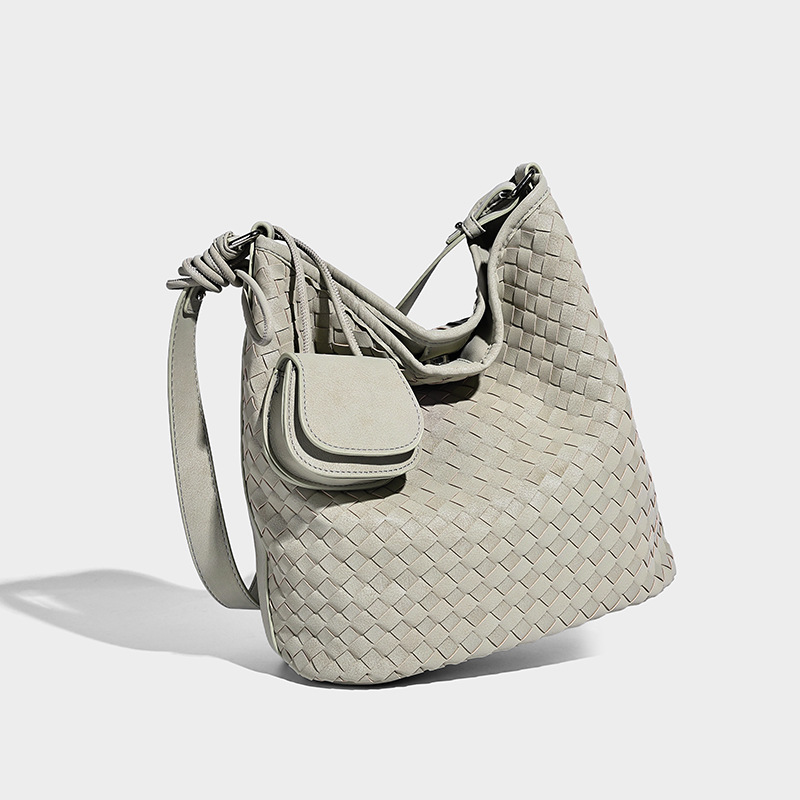 Woven Leather Large Hobo Bag with Mini Pouch