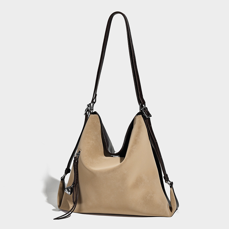 Neutral Tone Soft Leather Hobo Shoulder Bag