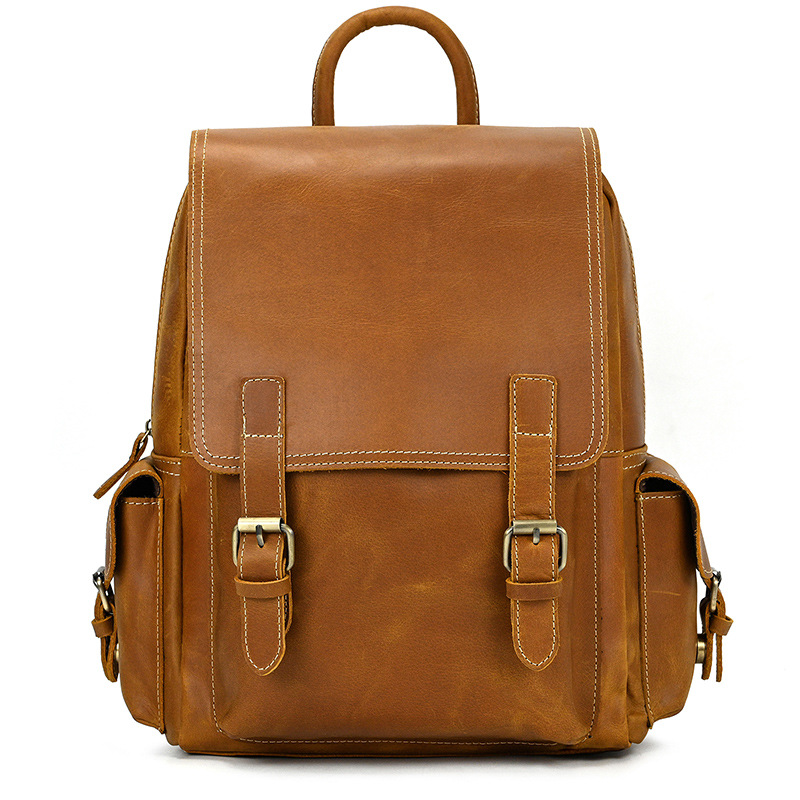 Classic Leather Double Buckle Closure Backpack