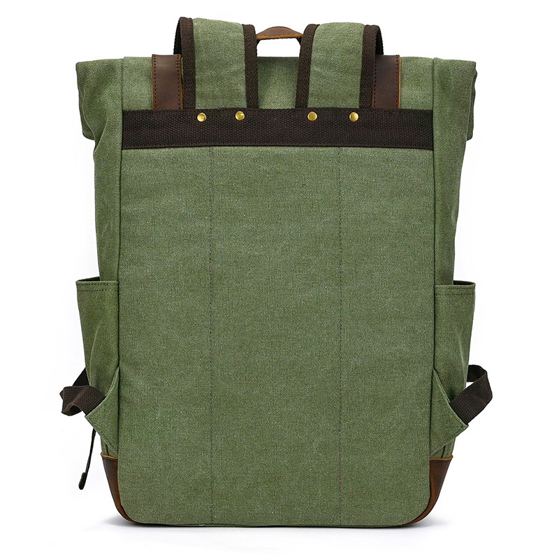 Olive Green Utility Canvas & Leather Backpack
