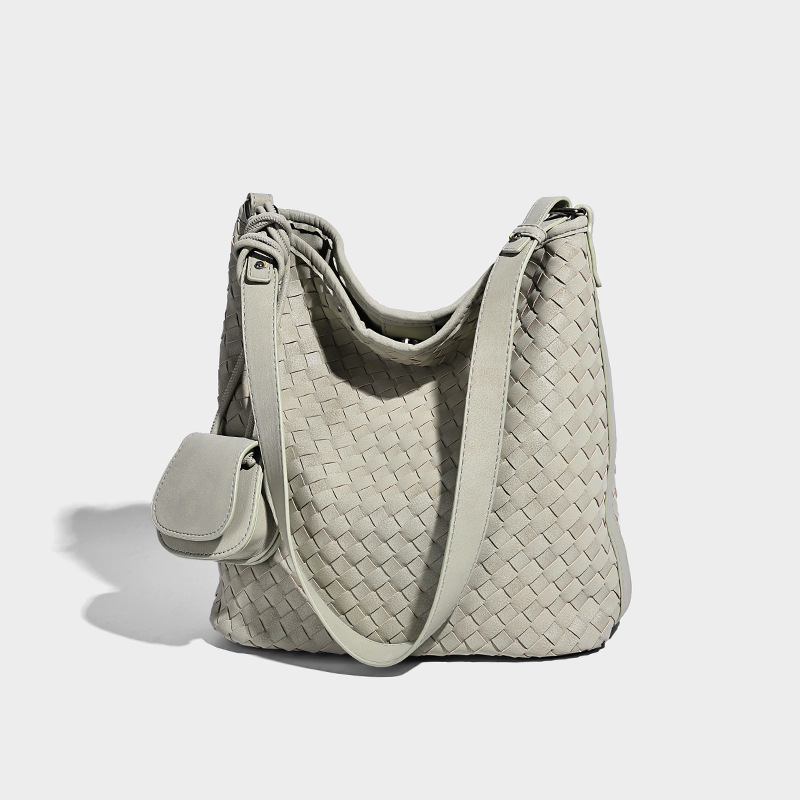 Woven Leather Large Hobo Bag with Mini Pouch
