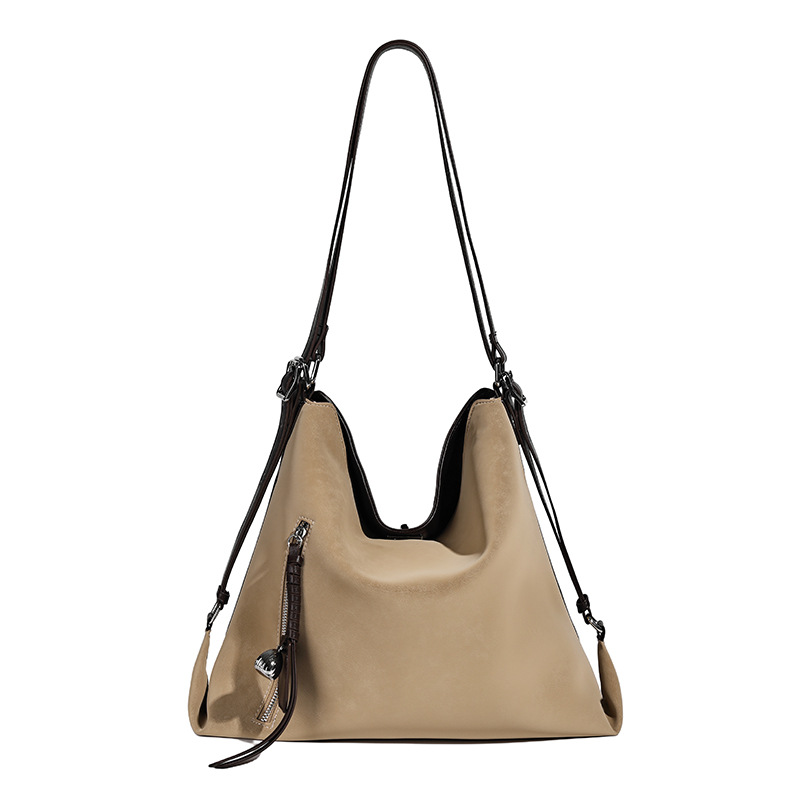 Neutral Tone Soft Leather Hobo Shoulder Bag