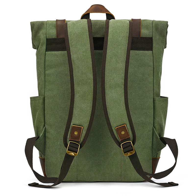 Olive Green Utility Canvas & Leather Backpack