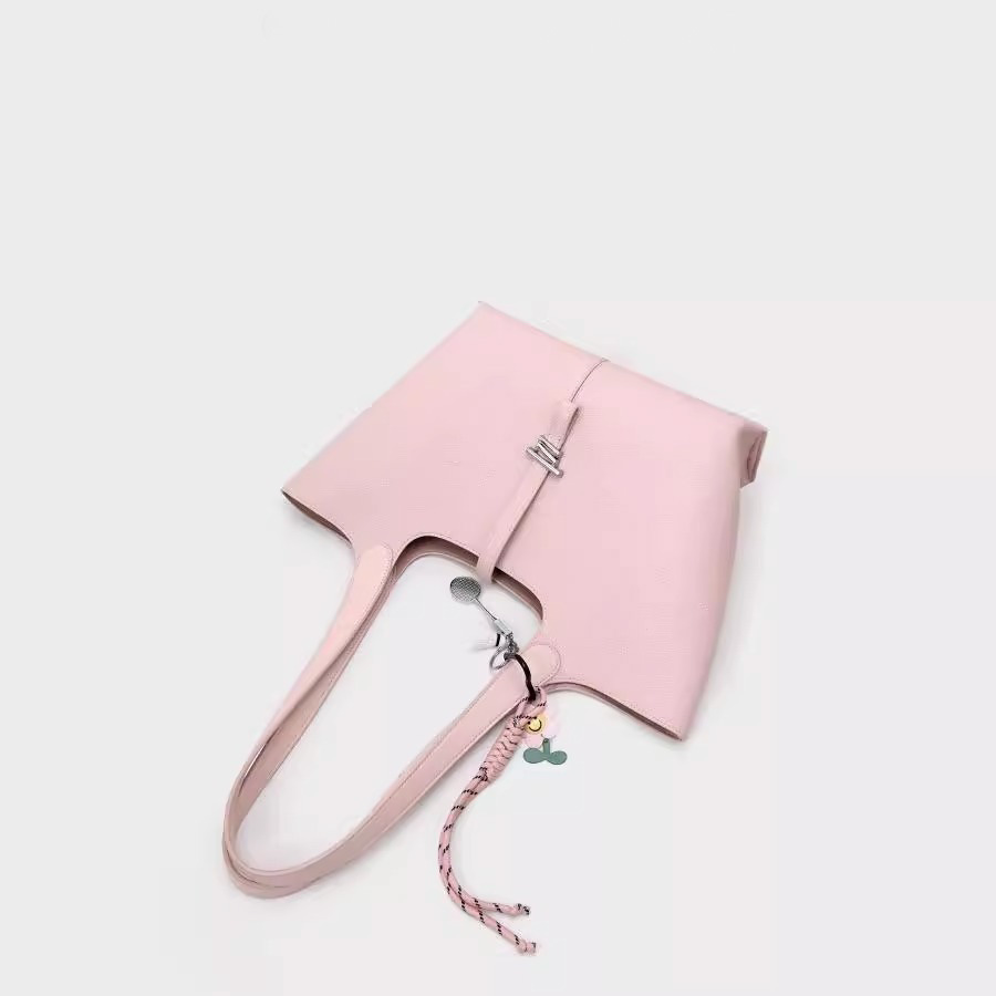 Soft Pink Leather Minimal Lock Detail Tote Bag