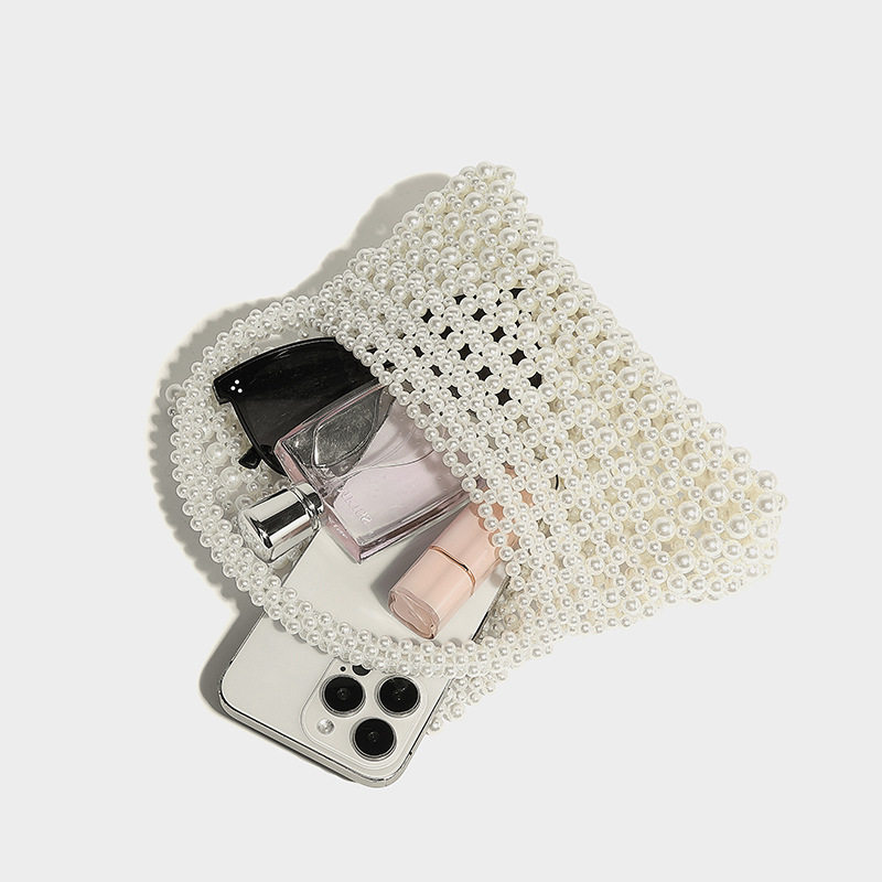 Slim Pearl Beaded Evening Bag with Chain Strap