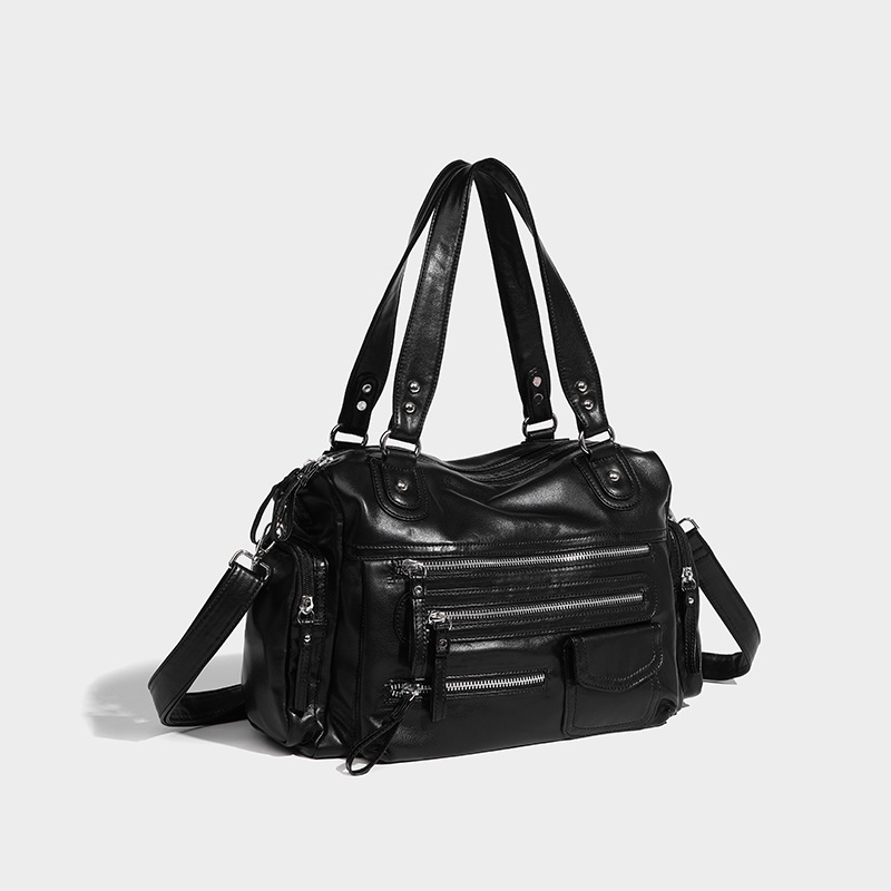 Multi-Zip Leather Utility Shoulder & Hand Bag