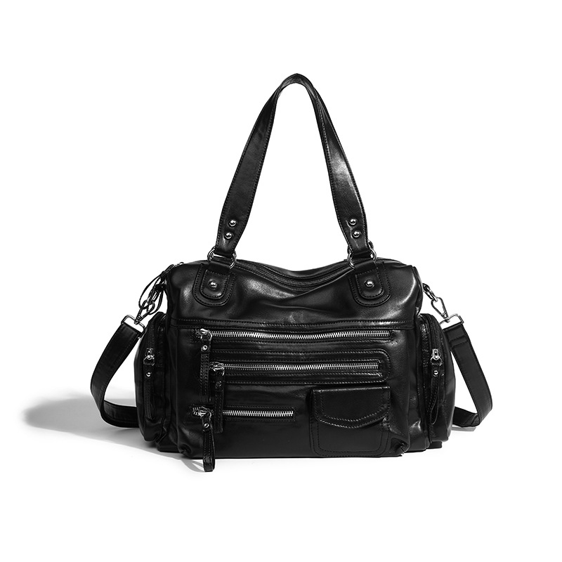 Multi-Zip Leather Utility Shoulder & Hand Bag