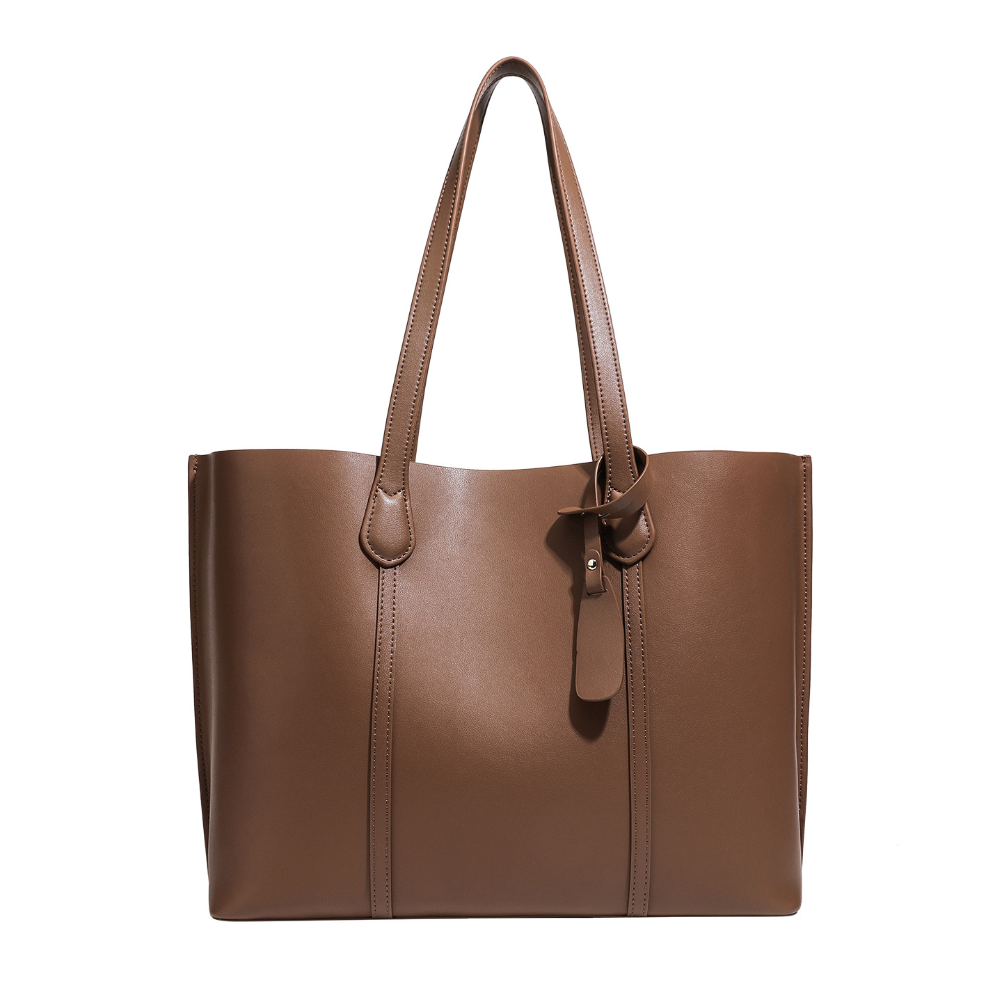 Minimal Leather Strap Detail Work Tote Bag