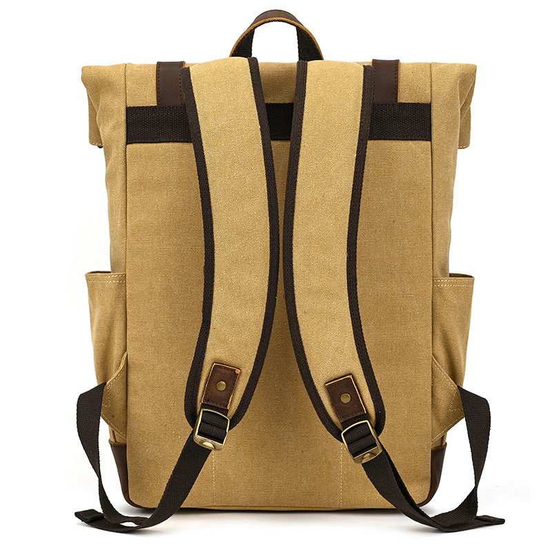 Canvas & Leather Roll-Top Backpack