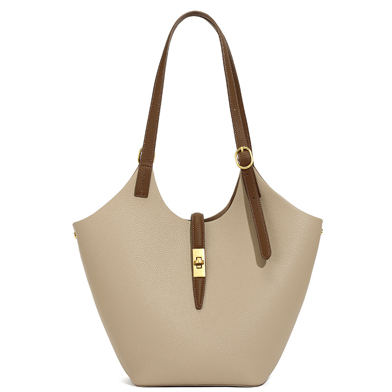 Elegant Pebbled Leather Turn-Lock Closure Tote Bag