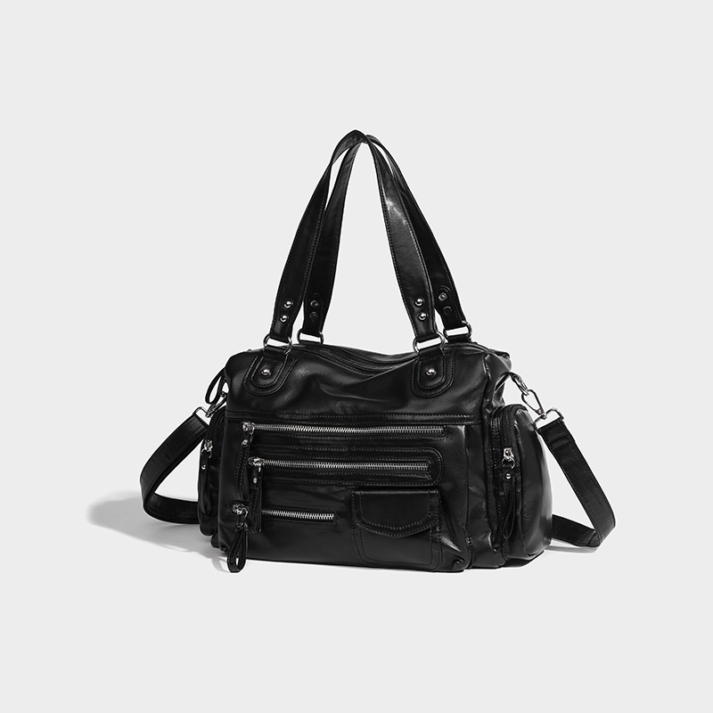 Multi-Zip Leather Utility Shoulder & Hand Bag