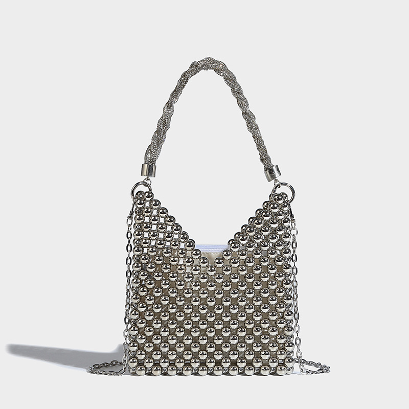 Metallic Beaded Evening Bag with Braided Handle