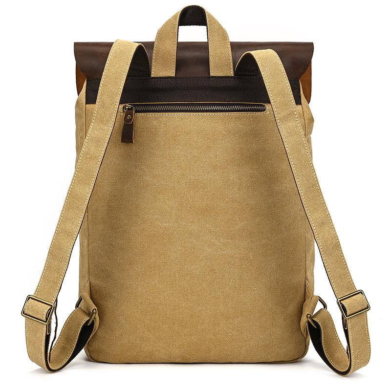 Classic Canvas & Leather Flap Closure Backpack
