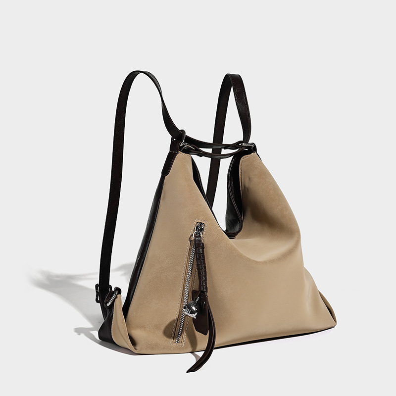 Neutral Tone Soft Leather Hobo Shoulder Bag